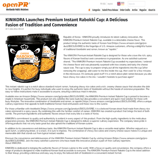 KINIKORA Launches Premium Instant Rabokki Cup: A Delicious Fusion of Tradition and Convenience