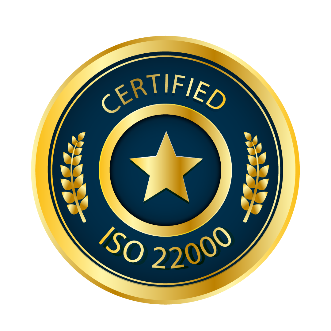 Logo indicating certification by ISO 22000 for food safety management systems